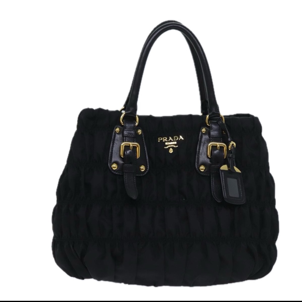 Preloved Prada Gathered Nylon/Leather Tote Bag